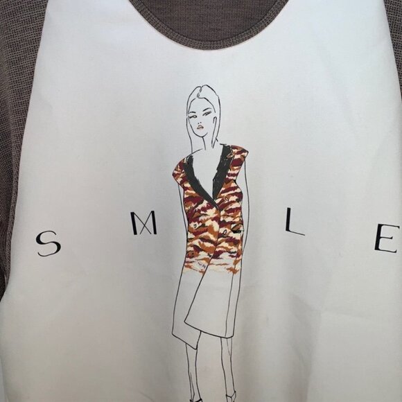 𝅺zara Beige Top Raglan Sleeves Scoop Neck Graphic Size S - Picture 3 of 4